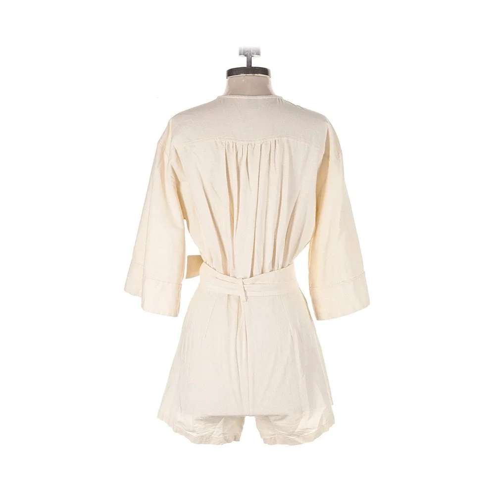 SHEIN Casual Linen 3/4 Sleeve Shorts Romper Jumpsuits With Belt Size 6 / Medium - Picture 2 of 11